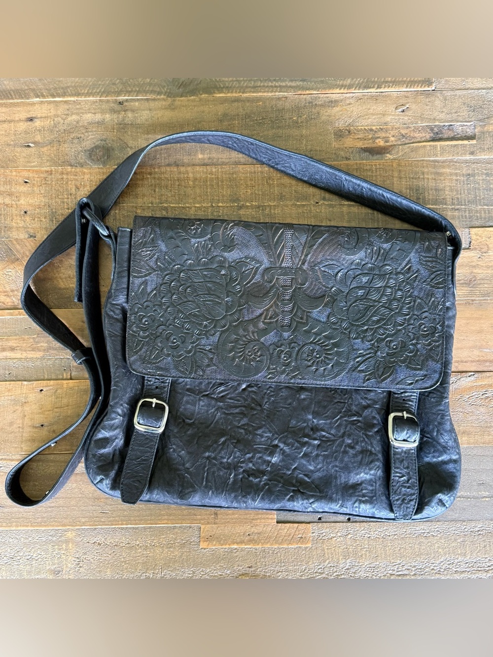 Christiansen Embossed Leather Messenger Bag